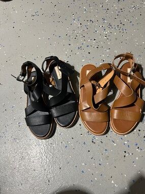 ANTONIO MELANI Black and Brown Leather Crisscross Strap Sandals